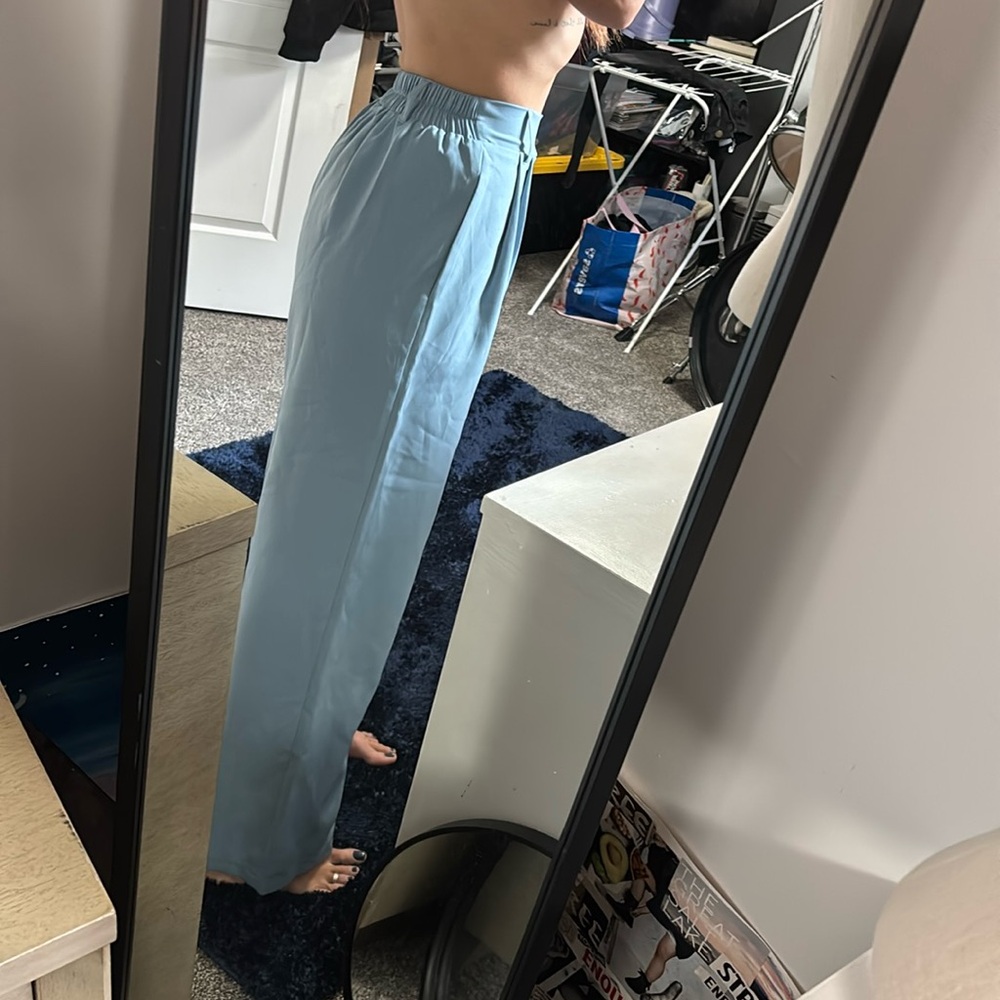 Wide Leg Baby Blue High Waisted Pants